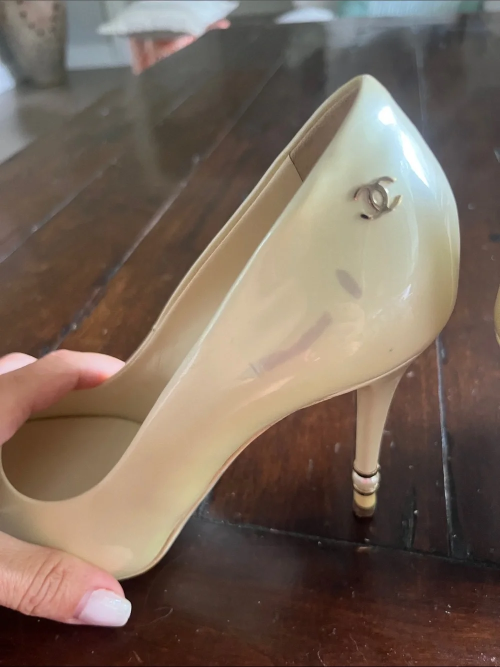 CHANEL Ivory Peep-Toe Pumps